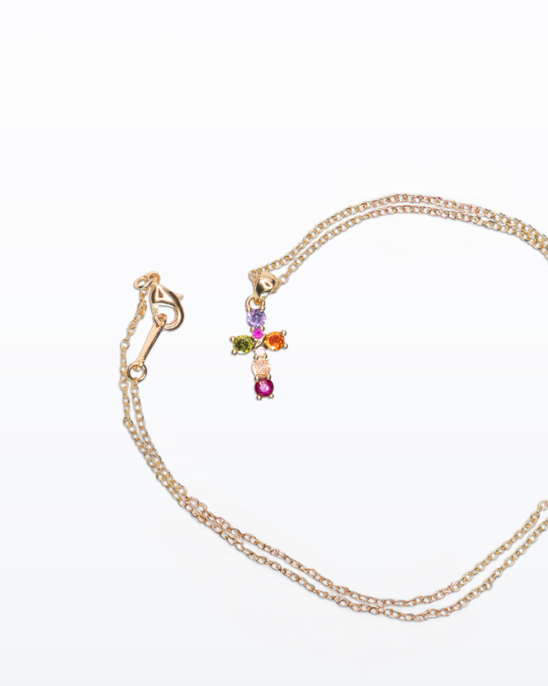 Collana Rainbow Cross – Croce Multicolor Dorata